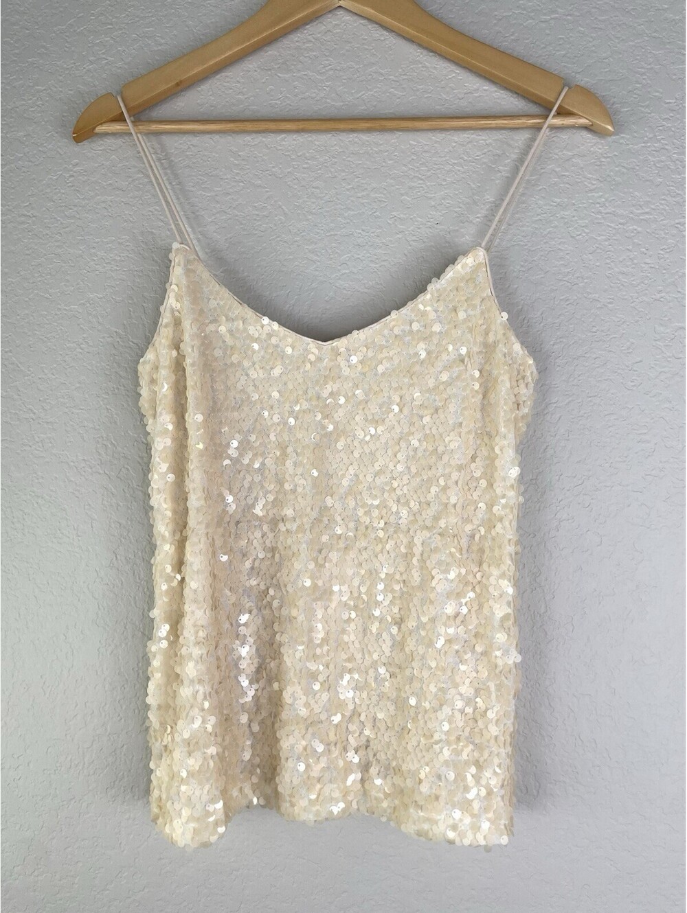 NWT WAYF Sequin Tank Top Cami Womens XS Ivory Cream Sparkle Spaghetti Strap - Picture 2 of 8